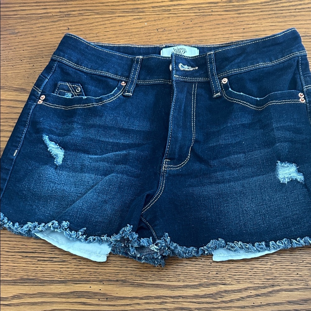 Dark Blue Distressed Denim Shorts/8